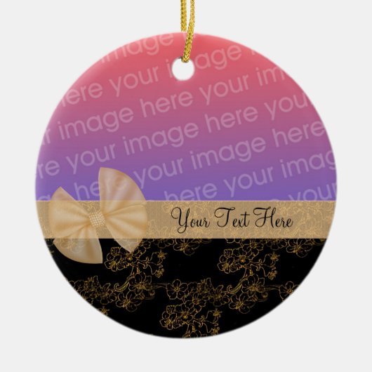 Gold Floral Design Ribbon Photo Ornament (Voorkant)