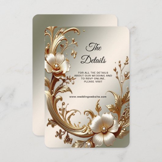Gold Floral Detail Enclosure Informatiekaartje (Voorkant / Achterkant)