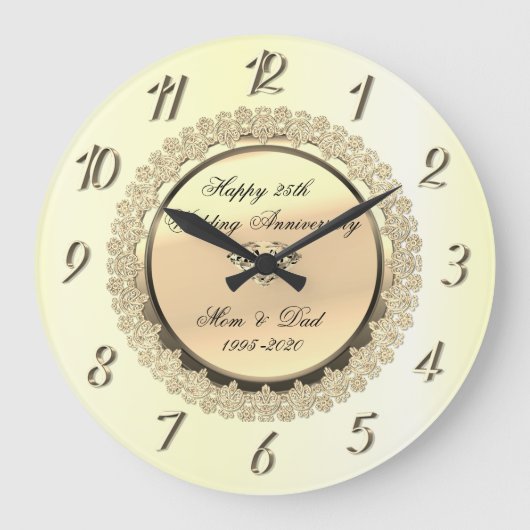 Gold Floral Diamond 25th Wedding Jubileum Grote Klok (Voorkant)