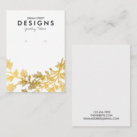 Gold Floral Earring Display Kaart Visitekaartje (Voorkant / Achterkant)