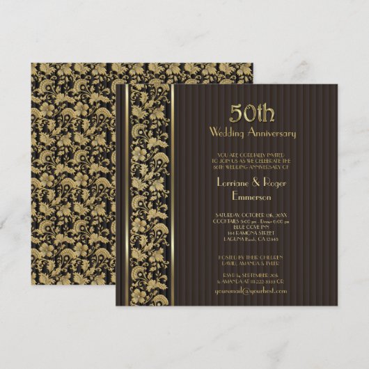 Gold Floral Elegance 50th Wedding Jubileum Kaart (Voorkant / Achterkant)