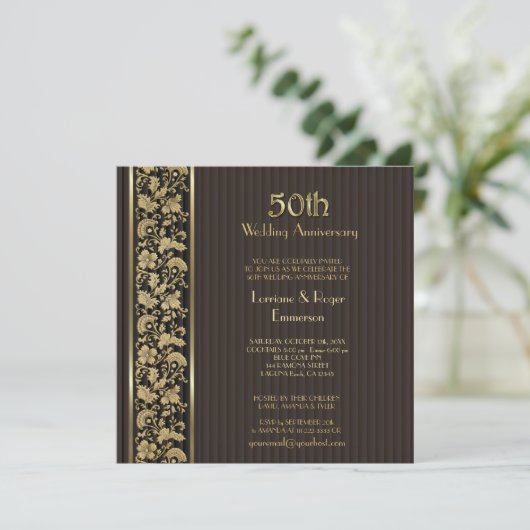 Gold Floral Elegance 50th Wedding Jubileum Kaart (Staand voorkant)