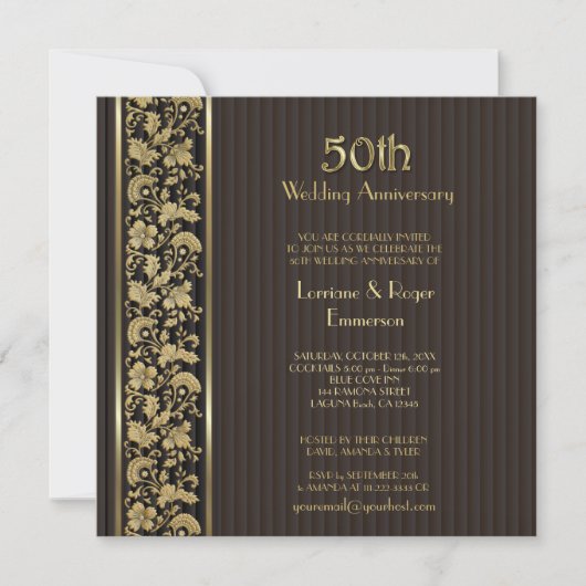 Gold Floral Elegance 50th Wedding Jubileum Kaart (Voorkant)