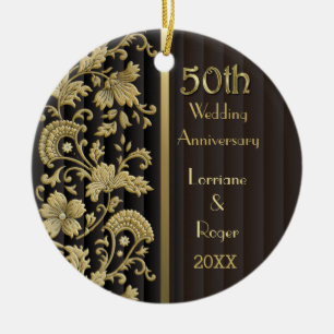 Gold Floral Elegance 50th Wedding Jubileum Keramisch Ornament