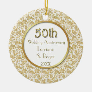 Gold Floral Elegance 50th Wedding Jubileum Keramisch Ornament