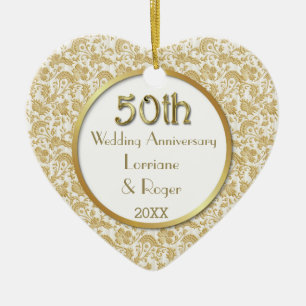 Gold Floral Elegance 50th Wedding Jubileum Keramisch Ornament