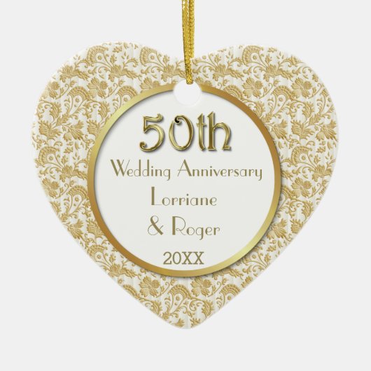 Gold Floral Elegance 50th Wedding Jubileum Keramisch Ornament (Voorkant)