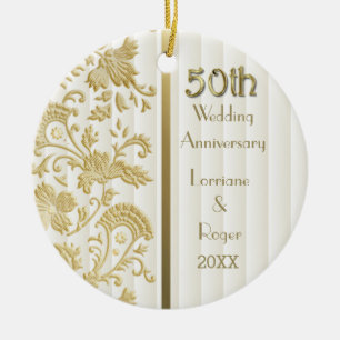 Gold Floral Elegance 50th Wedding Jubileum Keramisch Ornament