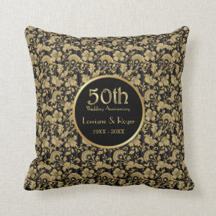 Gold Floral Elegance 50th Wedding Jubileum Kussen