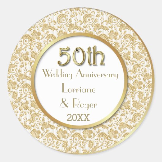 Gold Floral Elegance 50th Wedding Jubileum Ronde Sticker (Voorkant)