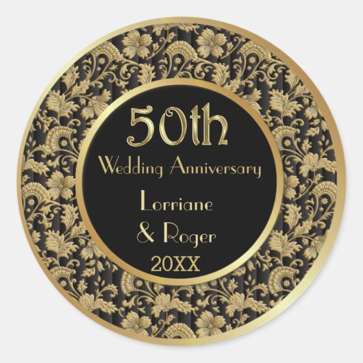 Gold Floral Elegance 50th Wedding Jubileum Ronde Sticker (Voorkant)