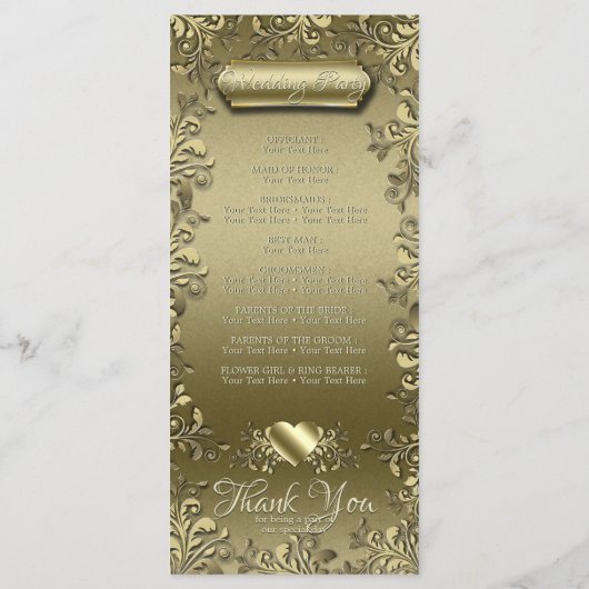 Gold Floral Elegant barokke  kunst Programmakaart (Achterkant)