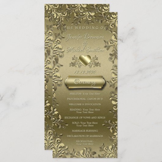 Gold Floral Elegant barokke  kunst Programmakaart (Voorkant / Achterkant)