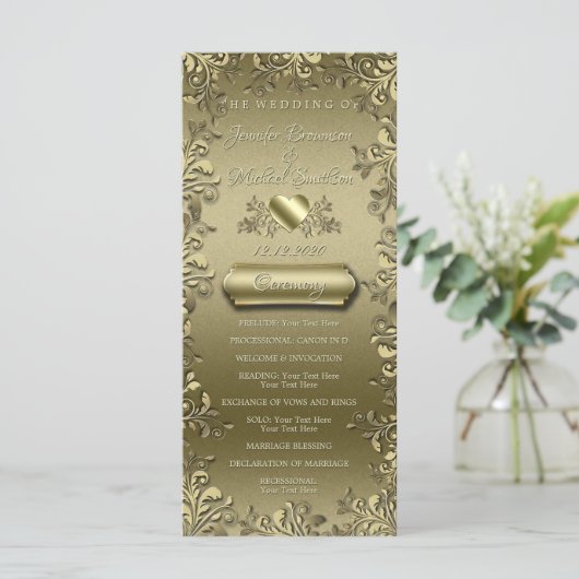 Gold Floral Elegant barokke kunst Programmakaart (Staand voorkant)