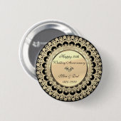Gold Floral Elegant Black 50th Wedding Jubileum Ronde Button 5,7 Cm (Voorkant /achterkant)