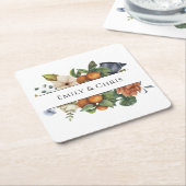 Gold Floral | Elegant Eucalyptus Greenery Kartonnen Onderzetters (Schuin)