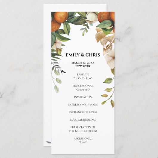 Gold Floral | Elegant Eucalyptus Greenery Programmakaart (Voorkant / Achterkant)