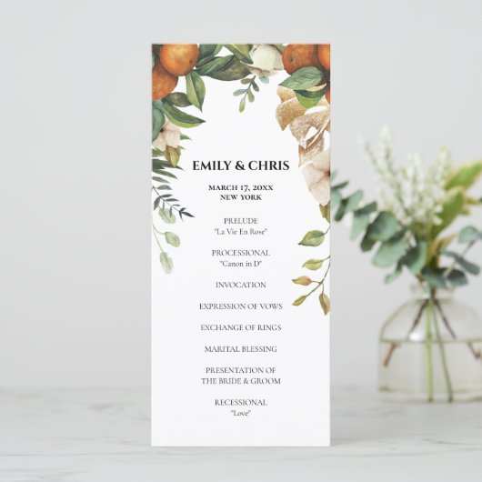 Gold Floral | Elegant Eucalyptus Greenery Programmakaart (Staand voorkant)
