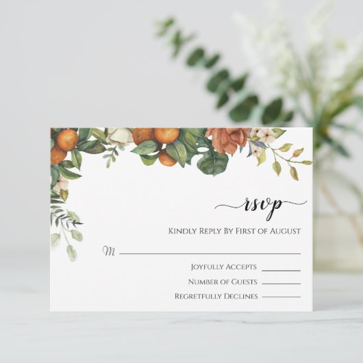Gold Floral Elegant Eucalyptus Greenery RSVP Kaartje (Staand voorkant)