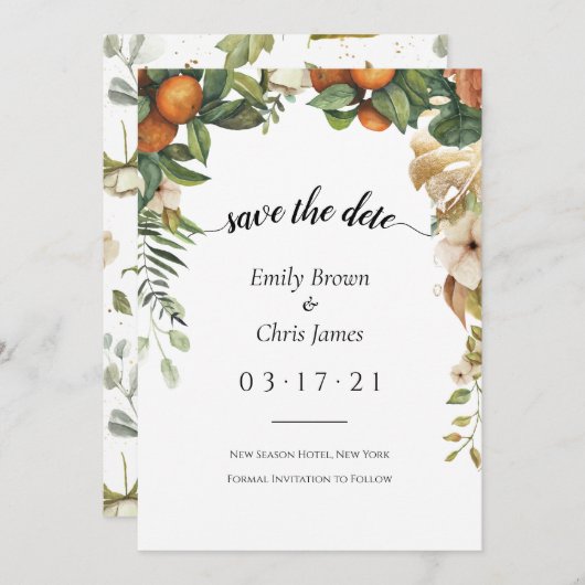 Gold Floral | Elegant Eucalyptus Greenery Save The Date (Voorkant / Achterkant)