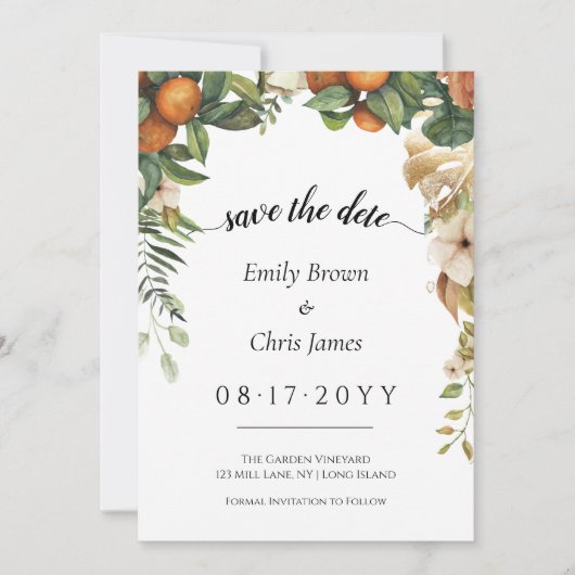 Gold Floral | Elegant Eucalyptus Greenery Save The Date (Voorkant)