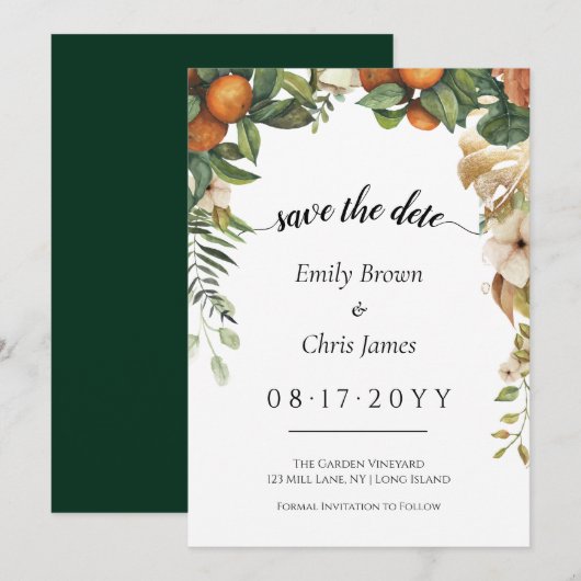 Gold Floral | Elegant Eucalyptus Greenery Save The Date (Voorkant / Achterkant)