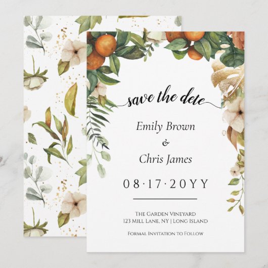 Gold Floral | Elegant Eucalyptus Greenery Save The Date (Voorkant / Achterkant)