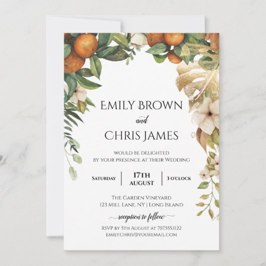 Gold Floral | Elegant Eucalyptus Greenery Wedding Kaart (Voorkant)
