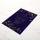 Gold Floral Elegant Navy Modern Wedding Real Gold Folie Uitnodiging (Gedraaid)