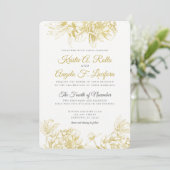 Gold Floral Elegant Wedding Invitation Kaart (Staand voorkant)