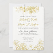 Gold Floral Elegant Wedding Invitation Kaart (Voorkant)