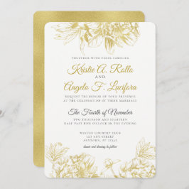 Gold Floral Elegant Wedding Invitation Kaart