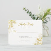 Gold Floral Elegant Wedding Invitation RSVP-kaart Kaart (Staand voorkant)