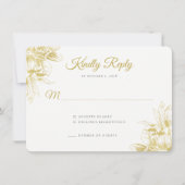 Gold Floral Elegant Wedding Invitation RSVP-kaart Kaart (Voorkant)