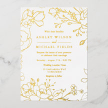 Gold Floral Elegant White Modern Wedding Real Gold