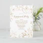 Gold Floral Elegant White Moderne Engagement Party Kaart (Staand voorkant)