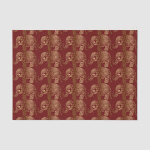 Gold Floral Elephant Pattern op Dark Red Tissuepapier