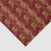 Gold Floral Elephant Pattern op Dark Red Tissuepapier (Detail)