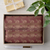 Gold Floral Elephant Pattern op Dark Red Tissuepapier (Geschenk)