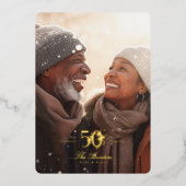 Gold floral embellished 50th Wedding Anniversary Folie Uitnodiging (Voorkant)