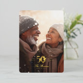 Gold floral embellished 50th Wedding Anniversary Folie Uitnodiging (Staand Voorkant)