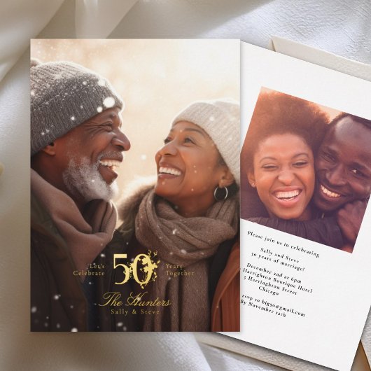 Gold floral embellished 50th Wedding Anniversary Folie Uitnodiging