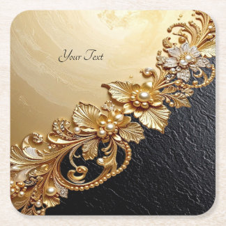 Gold Floral Embellishments Paper Coaster Kartonnen Onderzetters