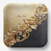Gold Floral Embellishments Paper Plate