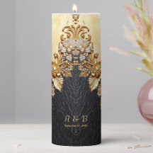 Gold Floral Embellishments Pillar Candle
