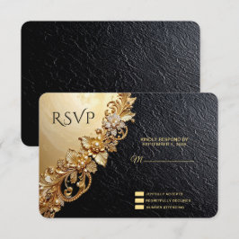 Gold Floral Embellishments RSVP Card Kaartje