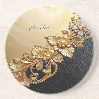 Gold Floral Embellishments Sandstone Coaster Zandsteen Onderzetter