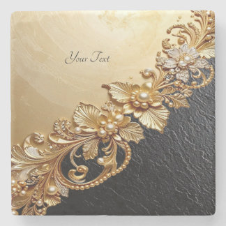 Gold Floral Embellishments Stone Coaster Stenen Onderzetter