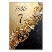Gold Floral Embellishments Table Number Kaart (Achterkant)