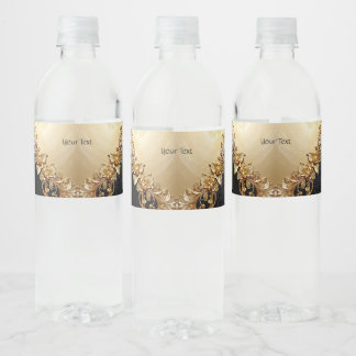 Gold Floral Embellishments Water Bottle Label Waterfles Etiket